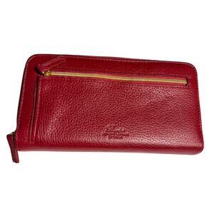 Buxton Red Leather RFID Wallet Organizer Clutch Checkbook Zip Around Women